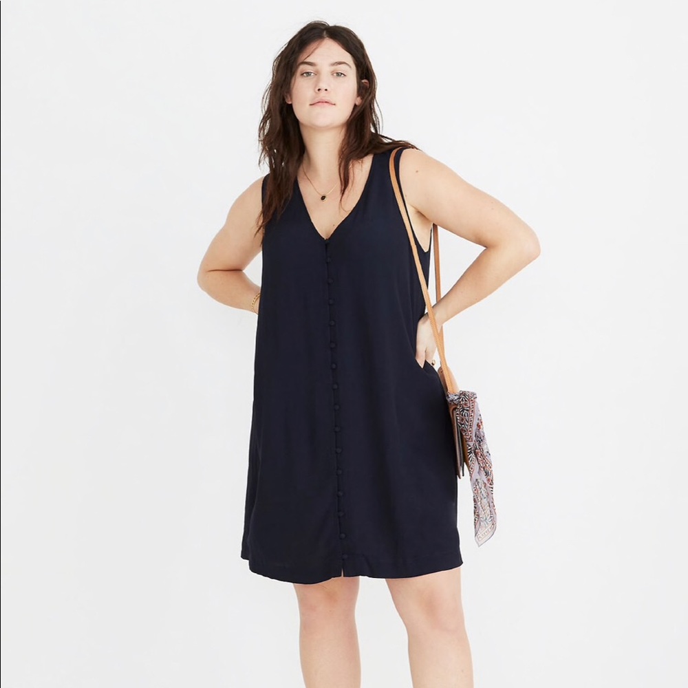 Madewell Heather Button-Front Dress Black XXL